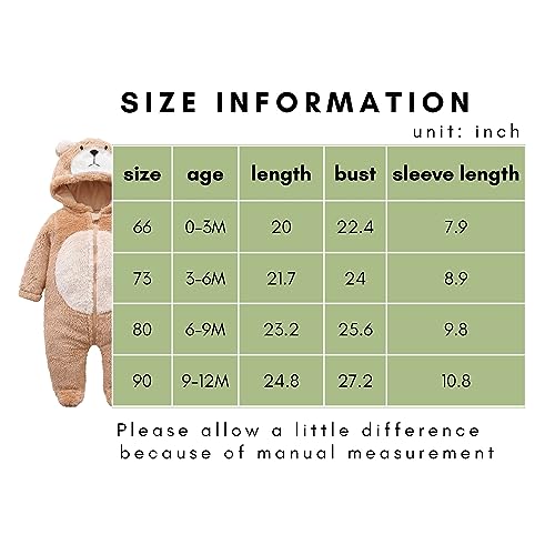 Infant Baby Fleece Romper Long Sleeve Soft Cartoon Jumpsuits Footed Clothing Set for 3-6 Months Baby Bear