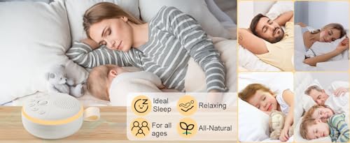 Cymrix Máquina de sonido para dormir portátil con 21 sonidos sin bucle como ruido blanco, sonido de ventilador, sonido de lluvia, canción de cuna para el cuidado del sueño, máquina de sonido de viaje con luz nocturna para adultos, bebés y niños.