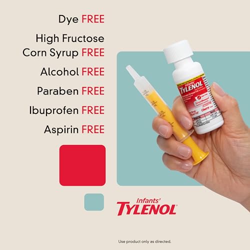 Tylenol Infants' Liquid Medicine with Acetaminophen Pain + Fever Relief DyeFree fl, Red, Cherry, 2 Fl Oz