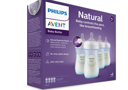 Philips AVENT Natural Baby Bottle with Natural Response Nipple, Blue, 9oz, 4pk, SCY903/24