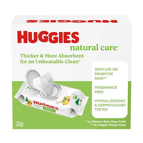 Toallitas para bebés sensibles Huggies Natural Care, sin perfume, hipoalergénicas, 6 paquetes con tapa abatible (288 toallitas en total)