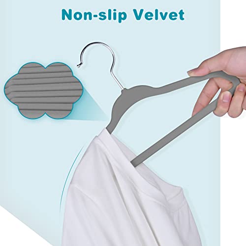 BAGAIL Kids Velvet Hangers 11 Inches Children's Clothes Hangers Non-Slip Baby Hangers for Infant/Toddler (Grey,50pack)