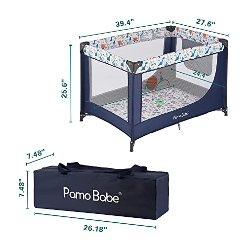 Pamo Babe Cuna portátil plegable de viaje para bebé, cómoda cuna para patio de juegos con colchón suave, paredes de malla transpirable y bolsa de transporte, azul