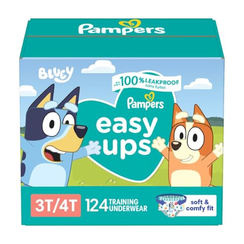 Pampers Easy Ups Pantalones de entrenamiento para ir al baño para niños y niñas, talla 3T-4T, suministro para un mes (124 unidades), ropa interior de entrenamiento (el embalaje puede variar)