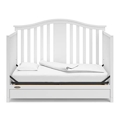 Graco Solano 4-in-1 Convertible Crib with Drawer Combo (White) – GREENGUARD Gold Certified, Includes Full-Size Nursery Storage Drawer, Converts to Toddler Bed and Full-Size Bed