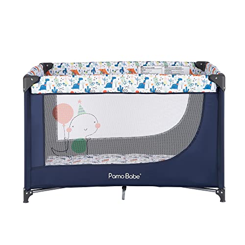 Pamo Babe Cuna portátil plegable de viaje para bebé, cómoda cuna para patio de juegos con colchón suave, paredes de malla transpirable y bolsa de transporte, azul