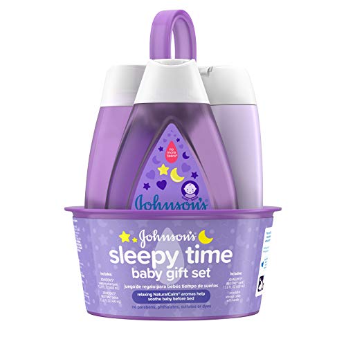 Johnson's Sleepy Time Bedtime Baby Set de regalo con aromas relajantes y naturales, champú de baño para bebé antes de acostarse, productos esenciales para lavado y loción, hipoalergénico y sin parabenos, 4 artículos