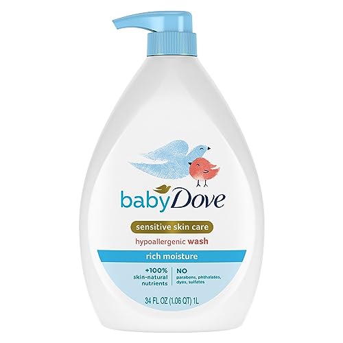 Baby Dove Cuidado de la piel sensible Jabón para bebé Humedad rica para la hora del baño del bebé Sin desgarros e hipoalergénico 34 oz