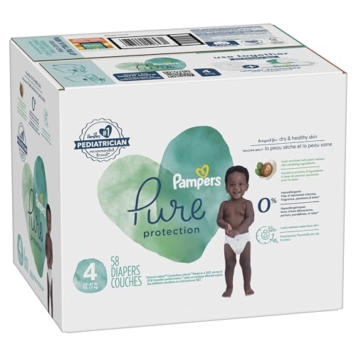 Pañales Pampers Pure Protection - Tamaño 4, 58 unidades, pañales desechables premium hipoalergénicos para bebés