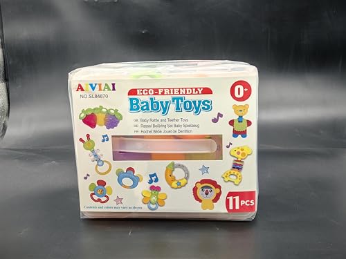 AIVIAI Baby Toys 0-6 Months Infant Toys 0-3 Months Infant Rattles Baby Rattle Teether Toy Set with Storage Box Musical rattles for Newborn Boy Girl Gifts Set with Baby's First Rattle Teether (11pcs)