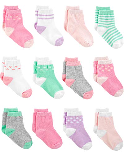 Simple Joys by Carter's Baby 12-Pack Socks, Pink/Purple/Mint Green, 0-3 Months