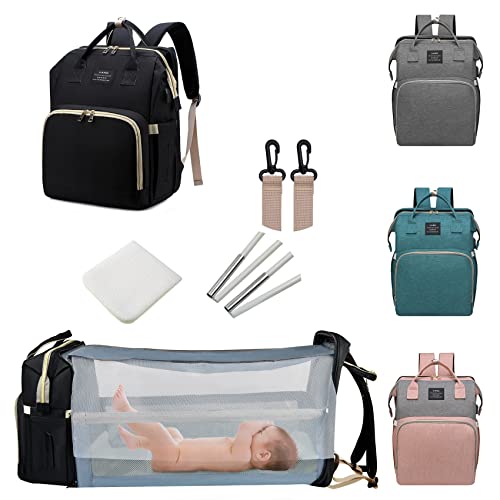 ANWTOTU Bolsa de pañales con cambiador, Mochila para pañales, Bolsa de pañales de viaje 7 en 1, Bolsa para mamá con puerto de carga USB (Negro)