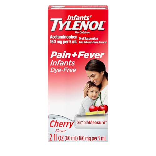 Tylenol Infants' Liquid Medicine with Acetaminophen Pain + Fever Relief DyeFree fl, Red, Cherry, 2 Fl Oz