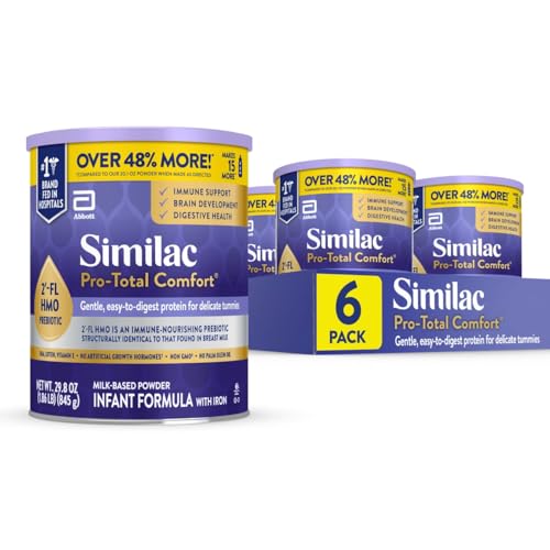 Similac Pro-Total Comfort Infant Formula with Iron, Gentle, Easy-to-Digest Formula, with 2'-FL HMO for Immune Support, Non-GMO, Baby Formula Powder, 29.8-oz Can, Pack of 6