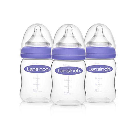 Lansinoh Anti-Colic Baby Bottles for Breastfeeding Babies, 5 Ounces, 3 Count, Includes 3 Slow Flow Nipples, Size S