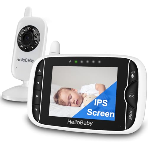 Video Baby Monitor with Camera and Audio, 3.2Inch LCD Display, Infrared Night Vision, Two-Way Audio and Room Temperature Monitoring,Lullaby,Sound Activated Screen