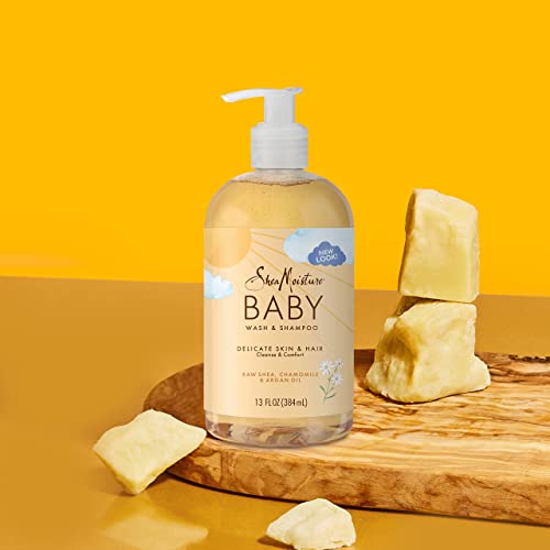 SheaMoisture Baby Wash & Shampoo for All Skin Types Raw Shea, Chamomile & Argan Oil Baby Wash and Shampoo with Frankincense & Myrrh to Help Cleanse 13 oz, Gold