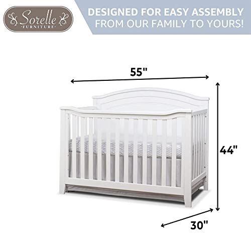 Sorelle Furniture Berkley Round Top Crib, Classic 4-in-1 Convertible Crib, Made of Wood, Non-Toxic Finish, Wooden Baby Bed, Toddler Bed, Child’s Daybed and Full-Size Bed, Nursery Furniture-White