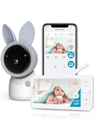 ARENTI Upgraded Smart Baby Monitor,4MP 5" HD 2.4G&5G WiFi Baby Monitor with Camera and Audio,Infrared Night Vision,Night Light, 2-Way Audio,Cry&Motion Detection,Temperature Sensor,App Control