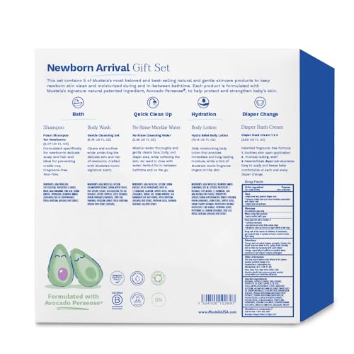 Mustela Newborn Arrival Gift Set - Baby Skincare & Bath Time Essentials - Natural & Plant Based - 5 Items Set