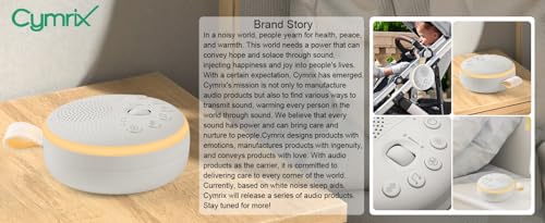 Cymrix Máquina de sonido para dormir portátil con 21 sonidos sin bucle como ruido blanco, sonido de ventilador, sonido de lluvia, canción de cuna para el cuidado del sueño, máquina de sonido de viaje con luz nocturna para adultos, bebés y niños.