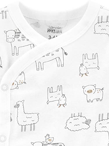 Simple Joys by Carter's Baby 5-Pack Side Snap Short-Sleeve Bodysuit, Green/Grey Forest Animals/Light Grey Heather/Mint Green Stripe/White Llama, 0-3 Months