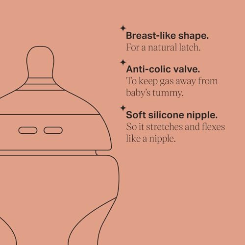 Tommee Tippee Closer to Nature Baby Bottles, Breast-Like Nipples with Anti-Colic Valve, 9oz, 6 Count, Fiesta