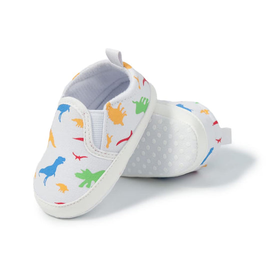 Meckior Toddler Baby Boys Girls Canvas Dinosaur Sneaker Newborn Infant Soft Anti-Slip Sole First Walking Crib Shoes