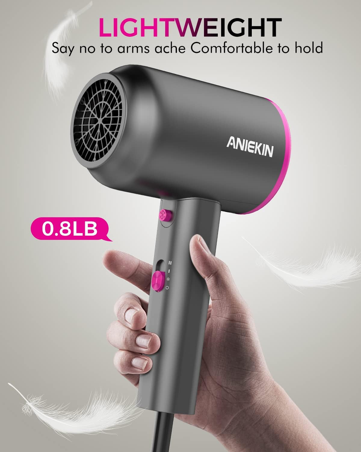 Hair Dryer, 1875W Ionic Blow Dryer with Diffuser, Professional Portable Hair Dryers & Accessories for Women Curly Hair, Grey