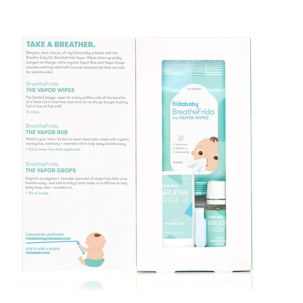 Frida Baby Breathe Easy Kit Sick Day Baby Essentials - Allergy Relief & Sick Day Set Includes Natural Vapor Wipes, Organic Vapor Rub + Organic Vapor Drops to Help Baby Breathe Easy