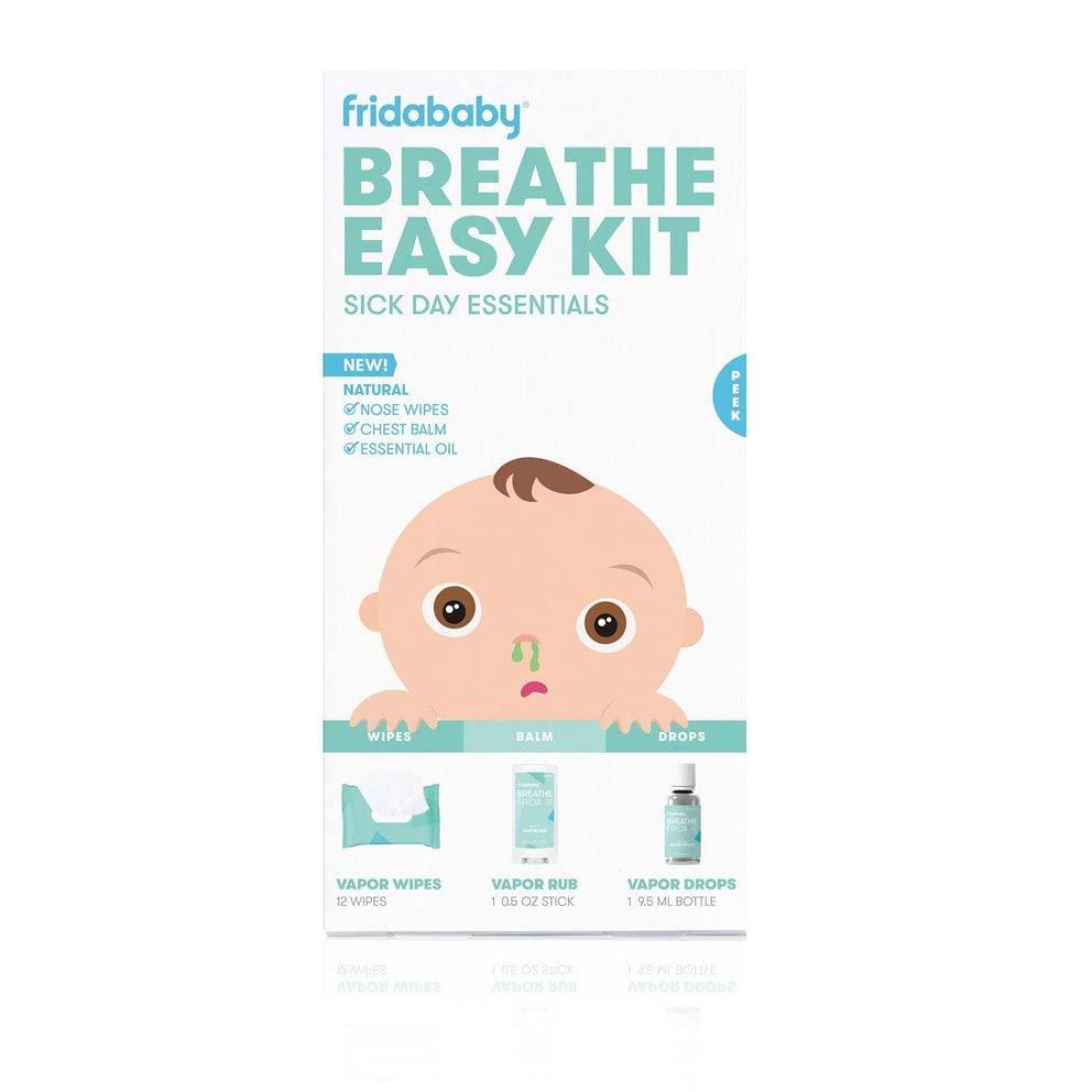 Frida Baby Breathe Easy Kit Sick Day Baby Essentials - Allergy Relief & Sick Day Set Includes Natural Vapor Wipes, Organic Vapor Rub + Organic Vapor Drops to Help Baby Breathe Easy