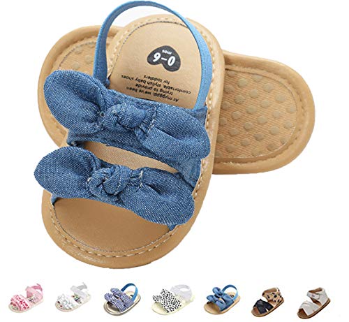 Sandalias para bebés y niñas, suela de goma suave de primera calidad, antideslizantes, zapatos planos para primeros pasos para verano, color azul