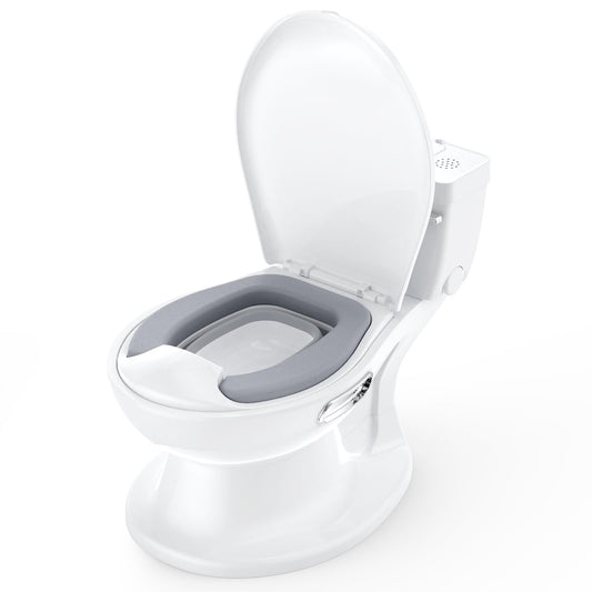 Potty Training Toilet for Baby, Realistic Potty Training Toilet with Soft Seat,Realistic Flushing Sound,Removable Pot,Storage Tank,Toilet Paper Holder,Splash Guard,Non-Slip for Toddler