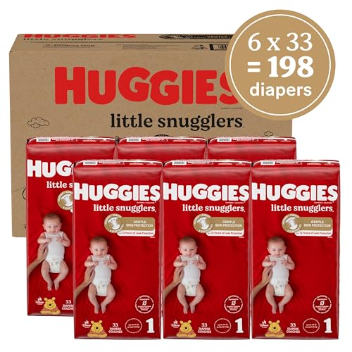 Pañales Huggies talla 1, pañales Little Snugglers, talla 1 (8-14 libras), 198 unidades (6 paquetes de 33)
