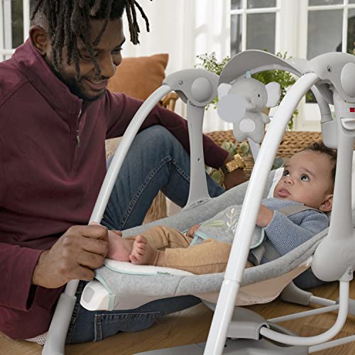 Ingenuity ConvertMe 2-in-1 Compact Portable Automatic Baby Swing & Infant Seat, Battery-Saving Vibrations, Nature Sounds, 0-9 Months 6-20 lbs (Swell)