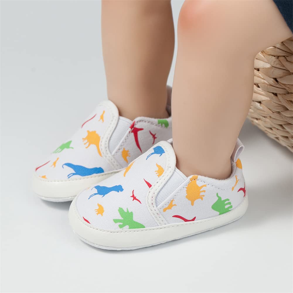 Meckior Toddler Baby Boys Girls Canvas Dinosaur Sneaker Newborn Infant Soft Anti-Slip Sole First Walking Crib Shoes