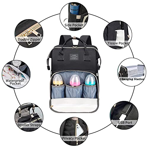ANWTOTU Diaper Bag with Changing Station,Diaper Bag Backpack,7 in 1 Travel Diaper Bag,Mommy Bag With USB Charging Port (Black)