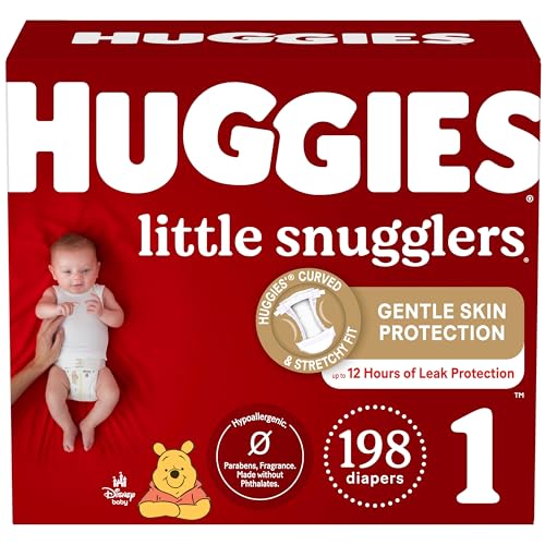 Pañales Huggies talla 1, pañales Little Snugglers, talla 1 (8-14 libras), 198 unidades (6 paquetes de 33)