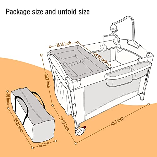 Cuna para bebé 5 en 1, moisés para bebé, cunas junto a la cama, paquete y juego con moisés y cambiador, parque portátil de viaje para bebés con juguetes para moisés y caja de música, colchón para niña, niño, recién nacido (gris)