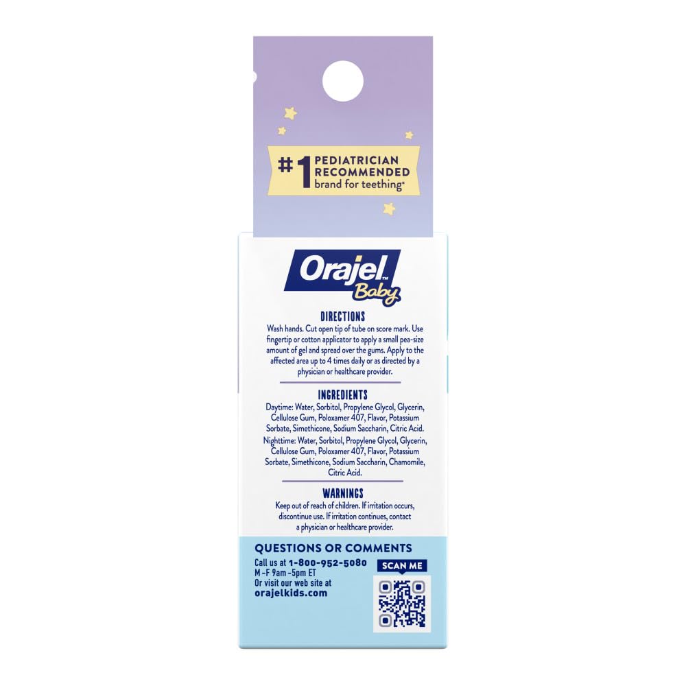 Orajel Baby Daytime & Nighttime Cooling Gels for Teething, Drug-Free, #1 Pediatrician Recommended Brand for Teething*, Two 0.18oz Tubes