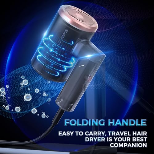 LOVEPS Hair Blow Dryer with Diffuser, 1800W Ionic Blow Dryer, Foldable Handle Travel Hair Dryer, Constant Temperature Hair Care without Hair Damage, Rose Gold