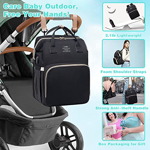 ANWTOTU Diaper Bag with Changing Station,Diaper Bag Backpack,7 in 1 Travel Diaper Bag,Mommy Bag With USB Charging Port (Black)
