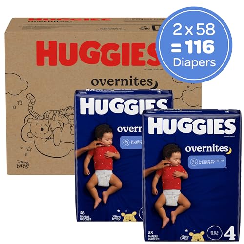 Huggies Size 4 Overnites Baby Diapers: Overnight Diapers, Size 4 (22-37 lbs), 116 Ct (2 Packs of 58)