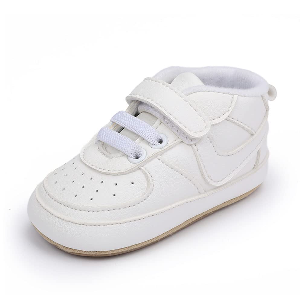 Clowora Unsex Baby Shoes Boys Girls Infant Sneakers Non-Slip Soft Rubber Sole Toddler Crib First Walker Lightweight Shoes(A02/White,12-18 Months)