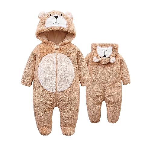 Infant Baby Fleece Romper Long Sleeve Soft Cartoon Jumpsuits Footed Clothing Set for 3-6 Months Baby Bear