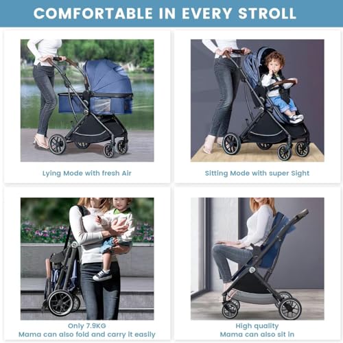 Comiga Baby Stroller Bassinet 3 in 1 Newborn Infant Toddler,Convertible Adaptable Portable Foldable Strollers,One Hand Fold, Reversible Seat,Extra Storage