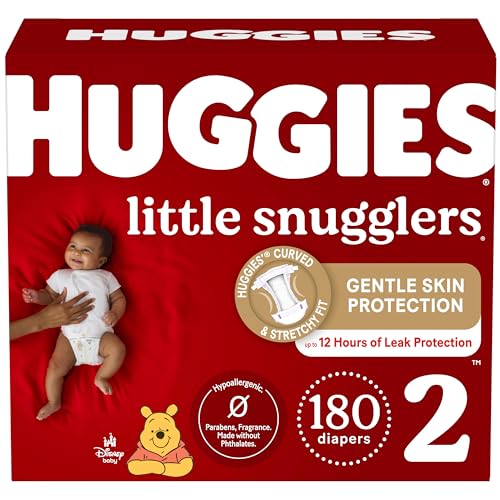 Pañales Huggies talla 2, pañales para bebé Little Snugglers, talla 2 (12-18 libras), 180 unidades (3 paquetes de 60), el embalaje puede variar