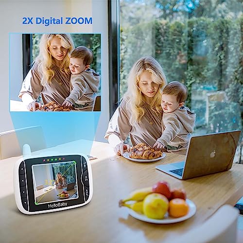 Video Baby Monitor with Camera and Audio, 3.2Inch LCD Display, Infrared Night Vision, Two-Way Audio and Room Temperature Monitoring,Lullaby,Sound Activated Screen