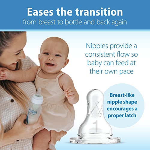 Dr. Brown's Natural Flow Anti-Colic Options+ Narrow Breast to Bottle Pump & Store Feeding Set with Slow Flow Nipples, Baby Travel Caps and 100% Silicone HappyPaci One-Piece Pacifier, Blue