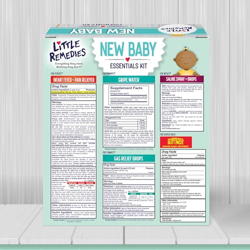 Little Remedies, New Baby Essentials Kit, 6 Newborn Essentials, Saline Nasal Spray, Gas Relief Drops, Gripe Water, Fever Reliever, & Diaper Ointment